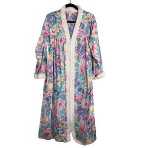Herbcraft Robe Women M Pink Floral Granny Feminine Retro Boho Mumu Knit Classic
